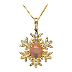 Ethiopian Opal and Diamond Snowflake Necklace in 14KY Gold 