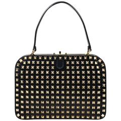 Valentino Noir Black Leather Pyramid Studded "Rockstud" Frame Handbag