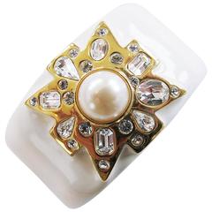 Kenneth Jay Lane White and Gold Maltese Cross Cuff Bracelet