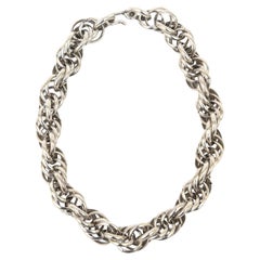 Sterling Silver Retro Italian Hallmark Twisted Link Sculptural Collar Necklace