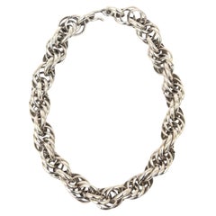 Sterling Silver Vintage Italian Hallmark Twisted Link Sculptural Collar Necklace