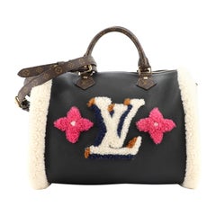 Louis Vuitton Speedy Bandouliere Bag Leather and Monogram Teddy Shearling 30