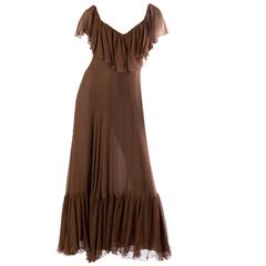 1970s Full Bias Chiffon Dress
