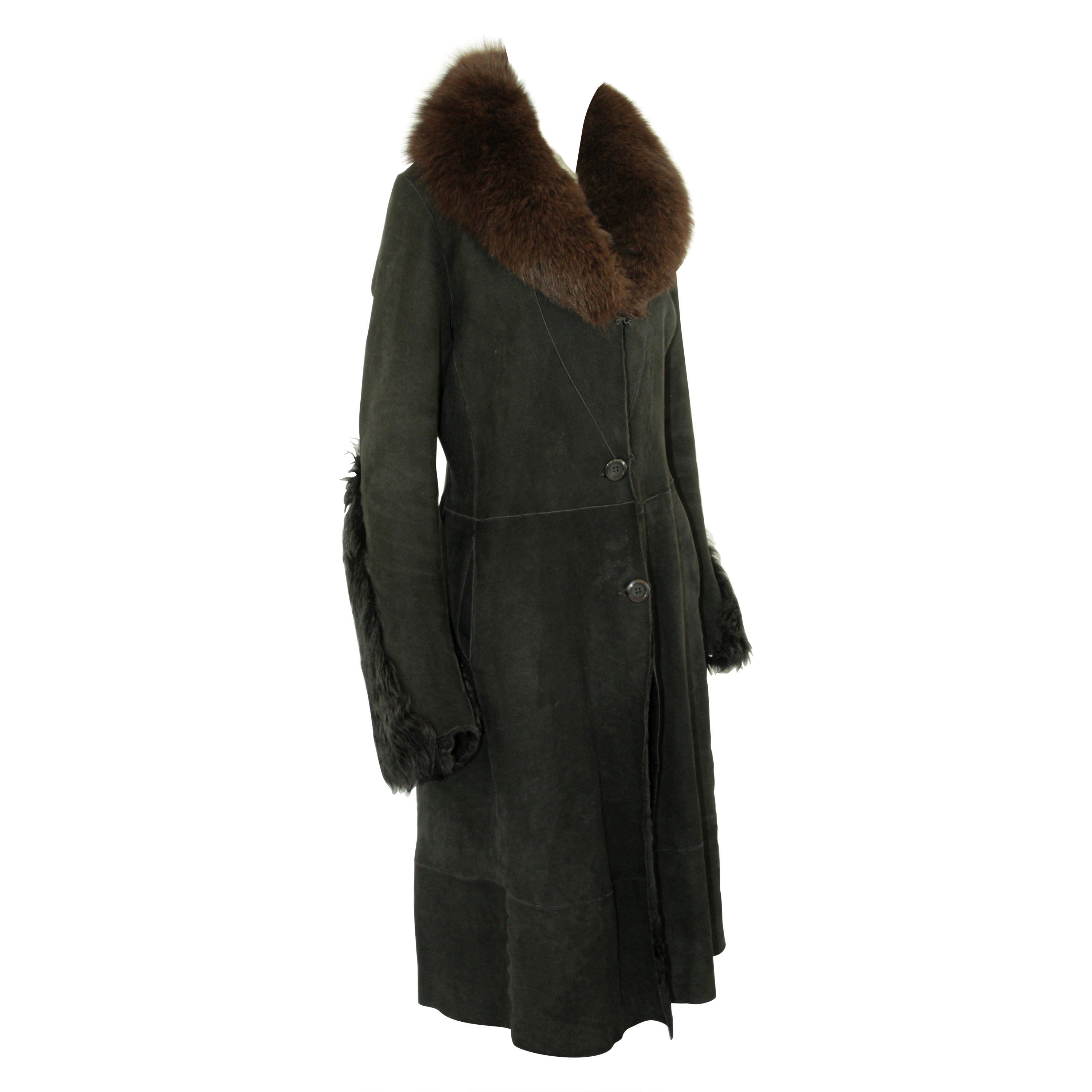 Black Shearling Lamb Suede Leather Fur Jacket Coat For Sale
