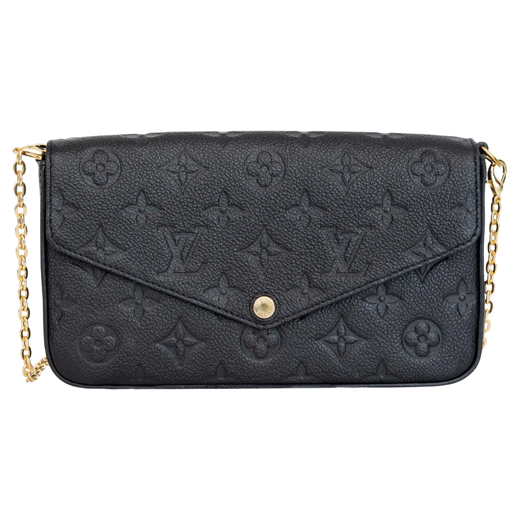 Auth Louis Vuitton Black Empreinte Leather Felicie Pochette Wallet on Chain  Flap