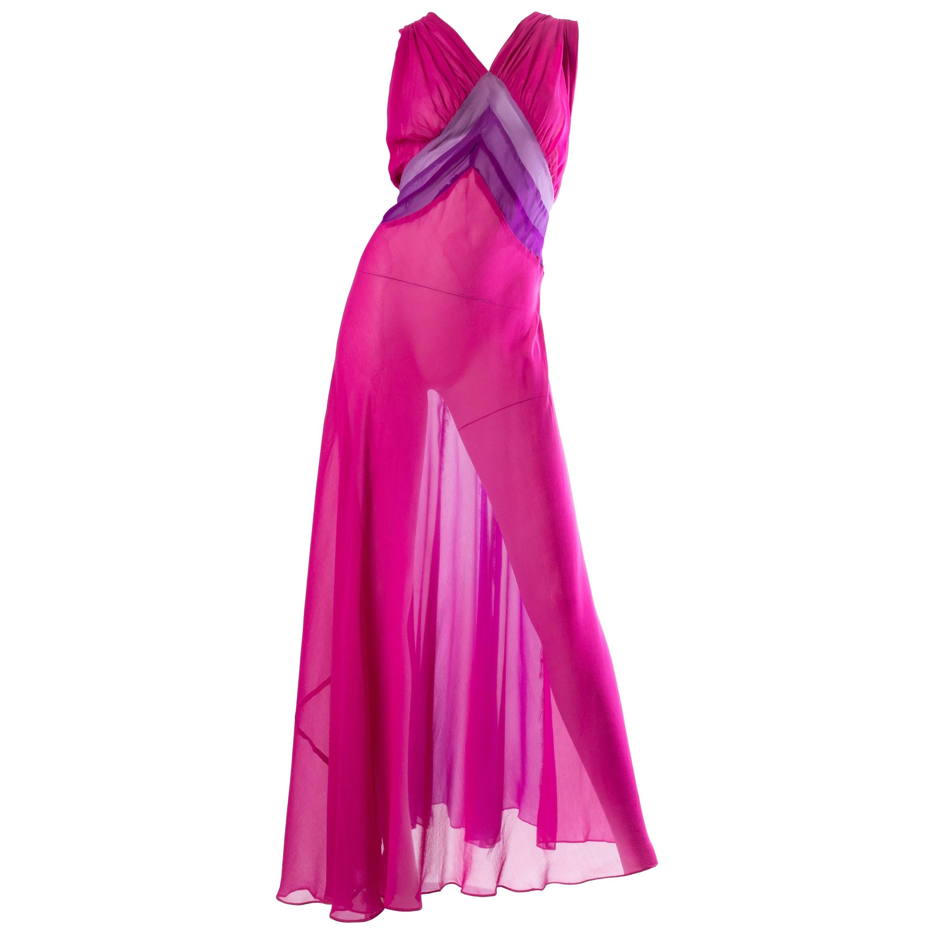 1930s Silk Chiffon Bias-Cut Dress