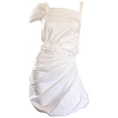 New Thakoon White Asymmetrical One Shoulder Cotton Ruched Mini Bubble Dress