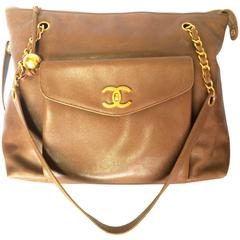 Vintage CHANEL cocoa brown caviar leather large shopper tote bag, shoulder purse