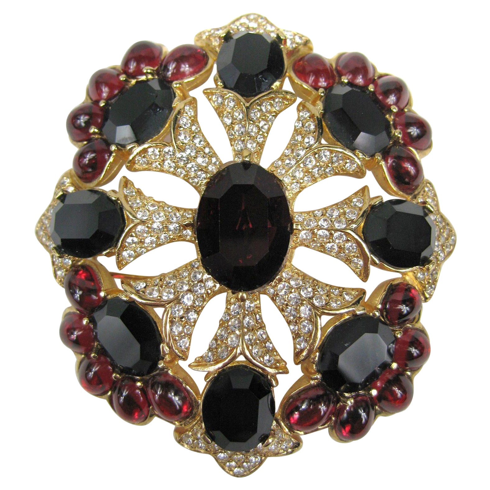  Ciner Broche pendentif Swarovski noire et rouge, neuve jamais portée, années 1990 en vente