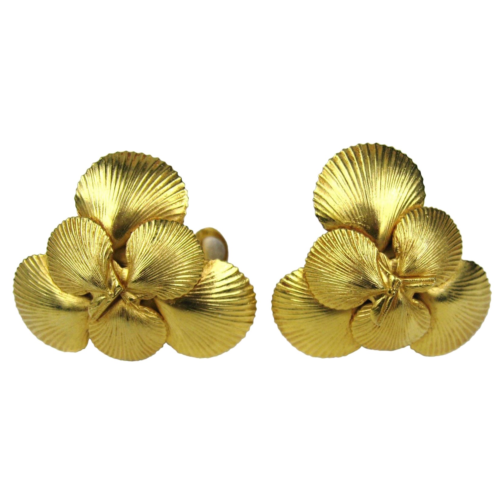 Dominique Aurientis Gold Gilt Sea shell Earrings New, Never Worn 1980s For Sale