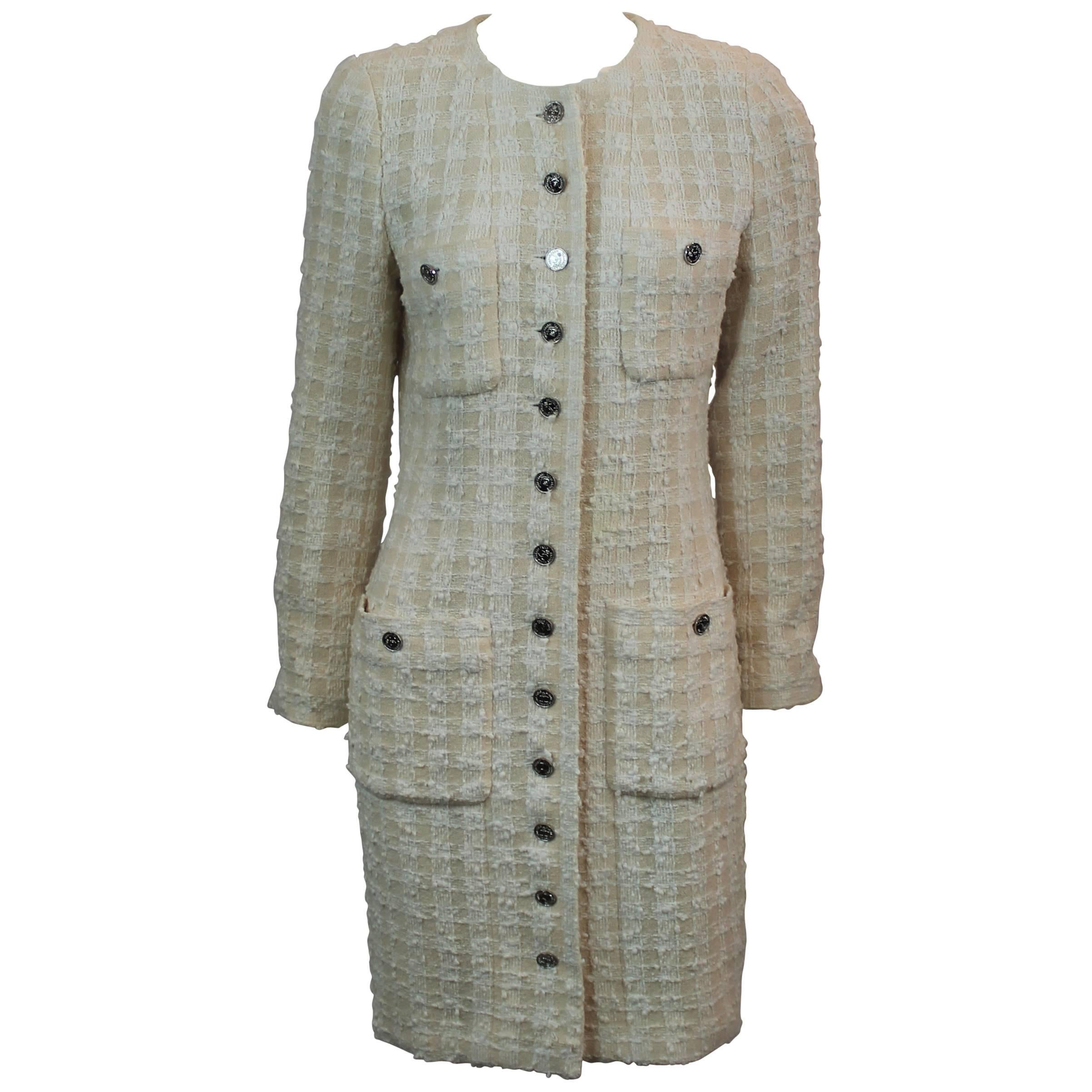 Chanel Cream Cotton Blend Boucle 3/4 Coat with 4 Pockets - S - 1980
s