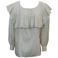 Yves Saint Laurent Off White Cotton Peasant Top - M - 1960's at 1stDibs