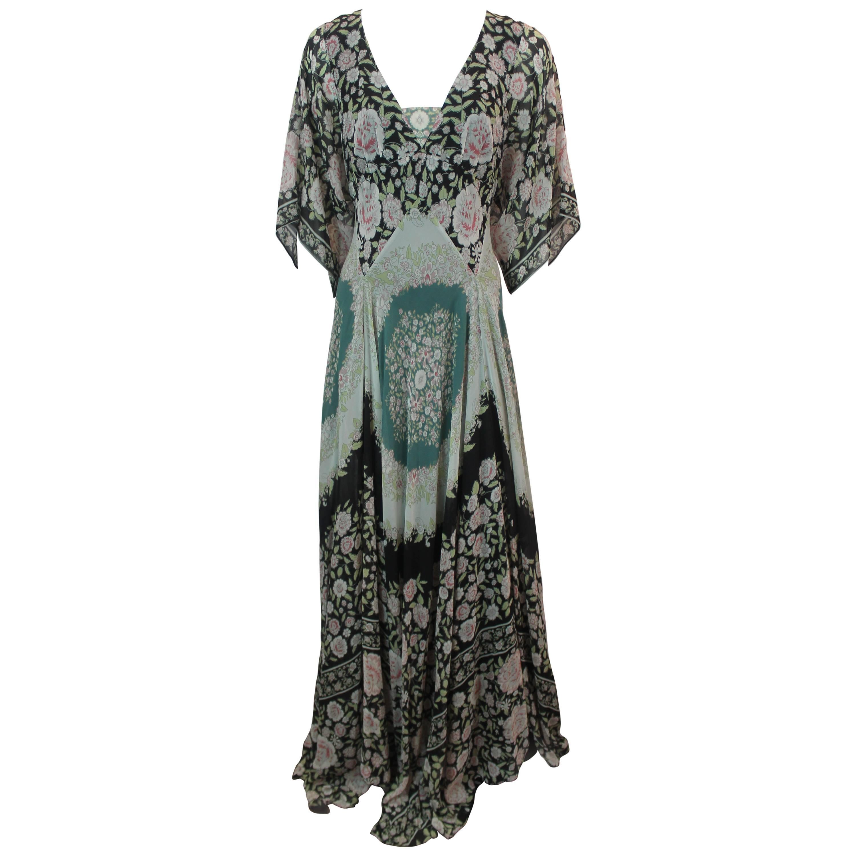 Etro Multi-Color Printed Silk Chiffon Peasant Style Gown - 44