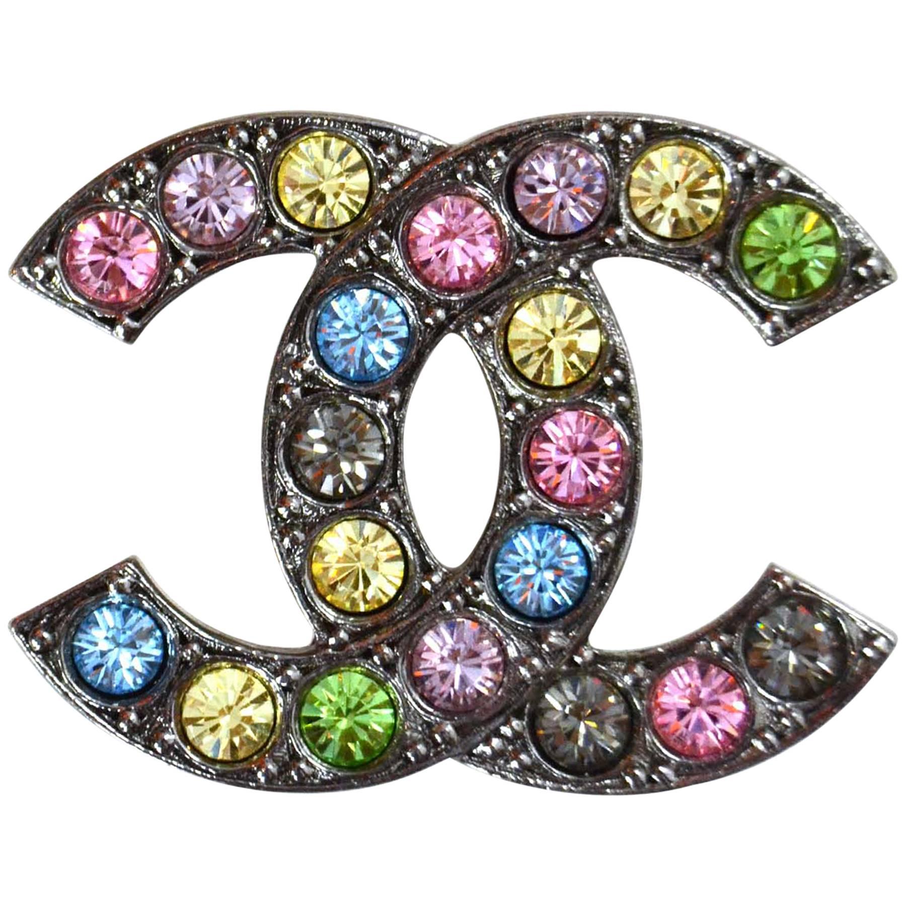 Chanel Multicolored Tutti Fruitti Crystal CC Brooch with Box and Dust bag