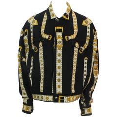 Versace Vintage Black/White/Gold Cotton Blend Studded Belt Print Jacket - 48