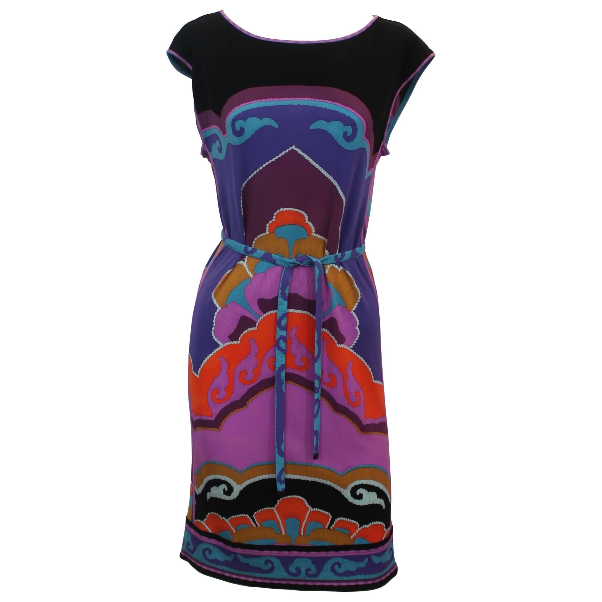 Leonard Multi-Colored Silk Jersey Moroccan Print Sleeveless Dress - 36