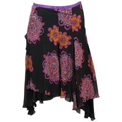 Etro Black and Multi-Colored Silk Chiffon Paisley Print Asymmetrical Skirt - 38