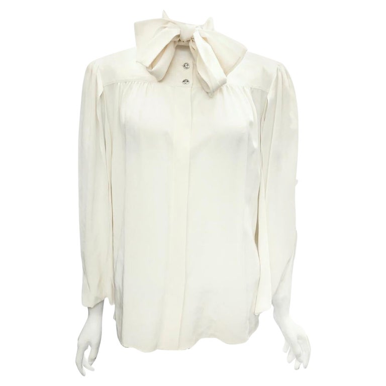 Chanel Cream Silk Cut Out Sleeve Blouse  For Sale