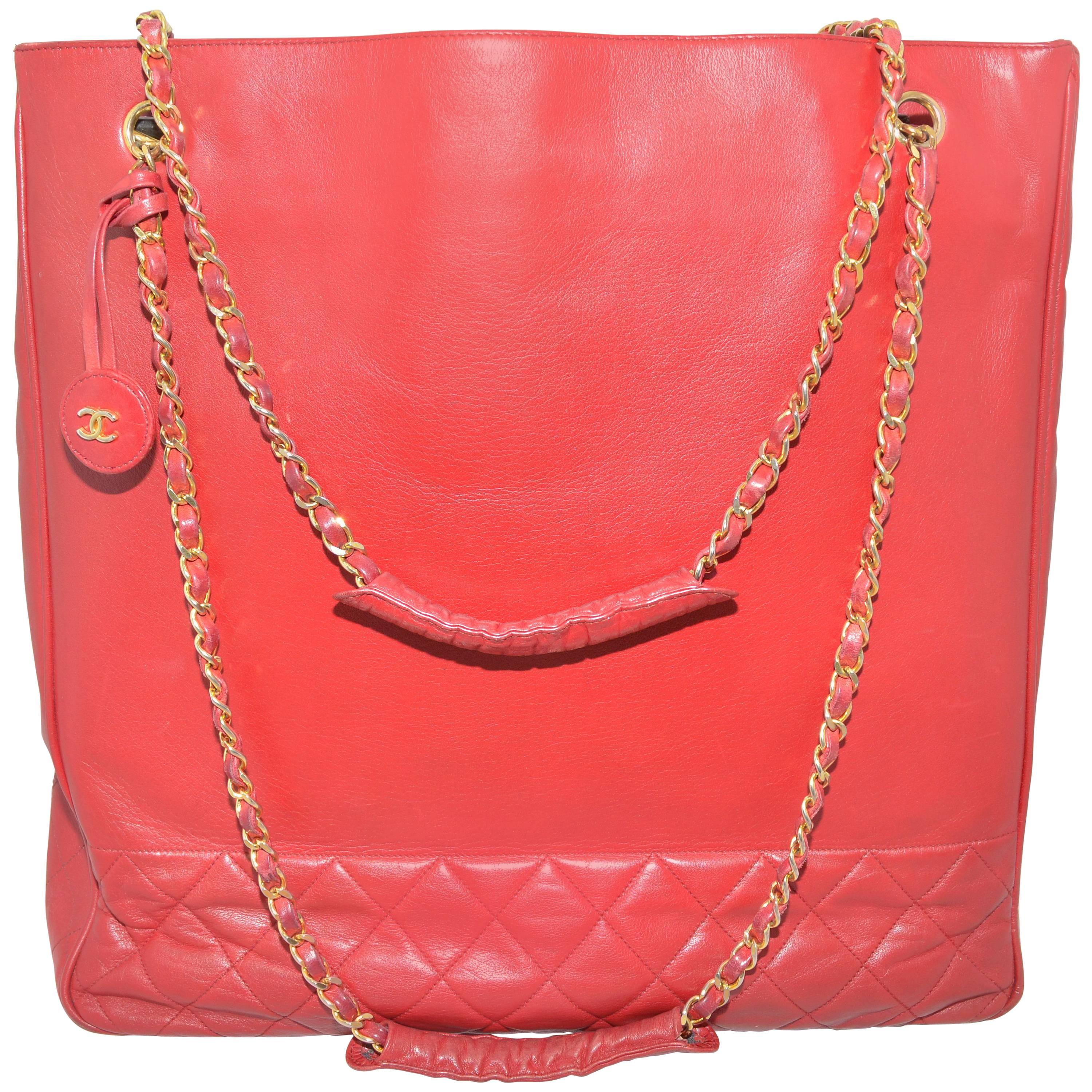 Chanel Red Leather VL Vintage Tote 