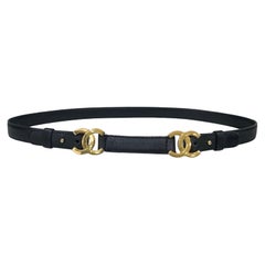 90' Chanel Belt Black Leather