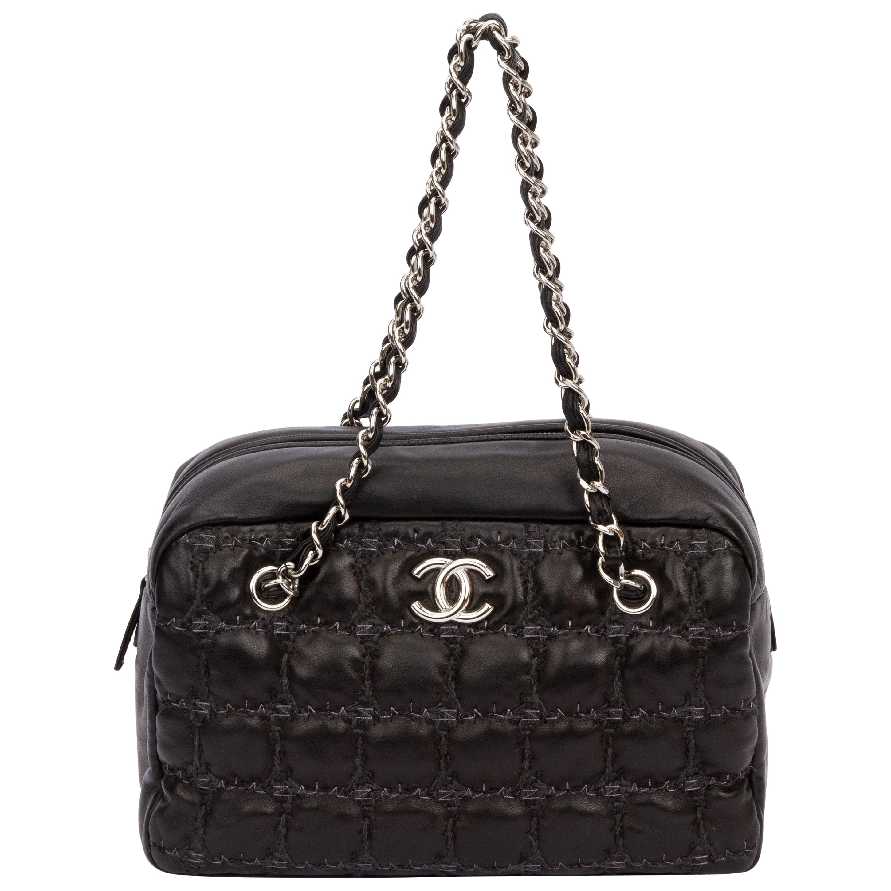 Authentic Chanel Black V Stitch Handbag Bag at 1stDibs