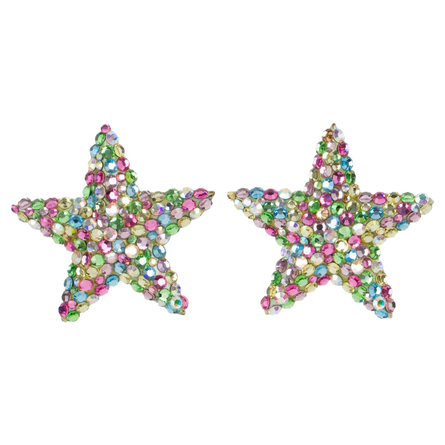Richard Kerr Pastel Multicolor Star Jeweled Clip Earrings For Sale