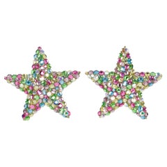 Richard Kerr Pastel Multicolor Star Jeweled Clip Earrings
