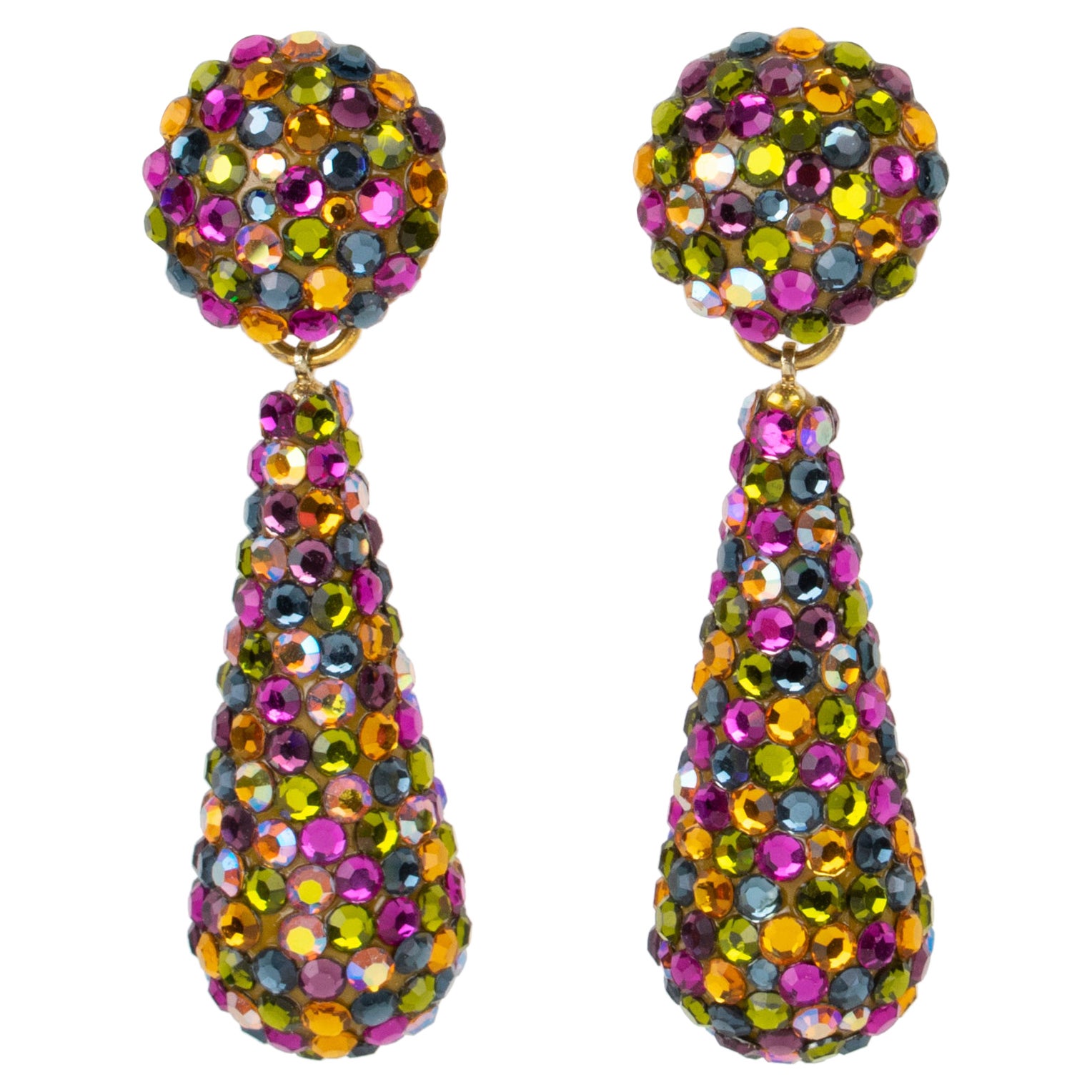 Richard Kerr Dangle Multicolor Crystal Clip Earrings