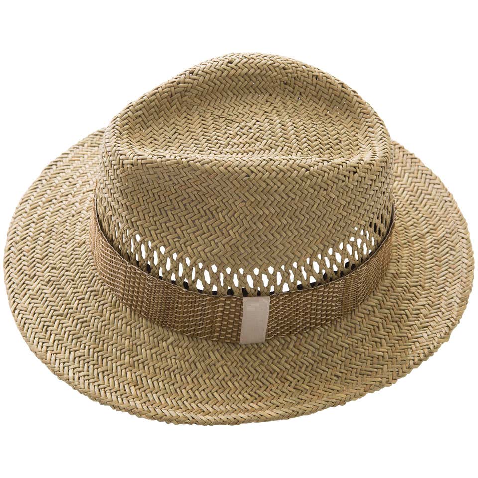 Lanvin Men's Open Weave Straw Brimmed Hat Includes Hat Box at 1stDibs