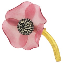 Fabrice Paris by Cilea Resin Pin Brooch Pink Poppy Flower