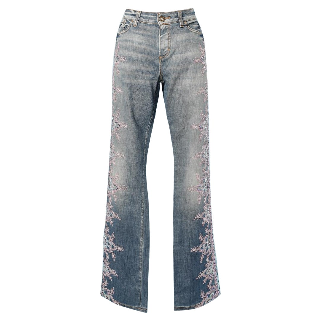Sequin and rhinestone embroidered jean Gai Mattiolo NEW For Sale at 1stDibs