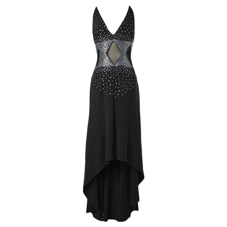 Long asymmetrical evening dress with sequin embroideries and tulle Gai ...