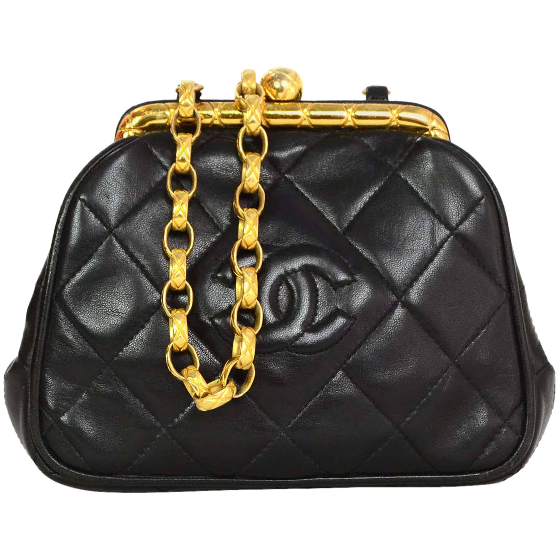 Chanel Vintage Black Quilted Leather Mini CC Cross-Body with GHW