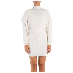 2000S Herve Leger White Bright Rayon Knit Body-Con Sweater Dress