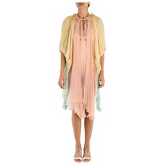 2000S Chloe Style Pink & Cream Pleated Silk Chiffon Oversized Butterfly Sleeve