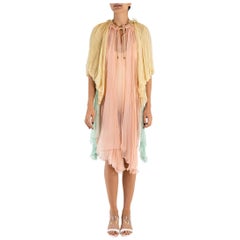 2000S Chloe Style Pink & Cream Pleated Silk Chiffon Oversized Butterfly Sleeve 