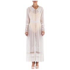 Edwardian White Organic Cotton Lace Sailor Collar Tea Dress With Sleeves