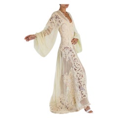 MORPHEW ATELIER Cream Cotton Net & Handmade Victorian Tape Lace Gown With Giant