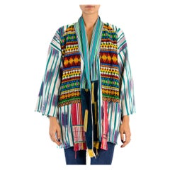 MORPHEW COLLECTION West African Indigo Cotton Multicolor Embroidered Trim Duster