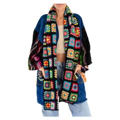 MORPHEW COLLECTION West African Indigo Cotton Multi Color Crochet Trim Duster