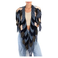 MORPHEW COLLECTION Suede Fringe Feather Leather Long Cape