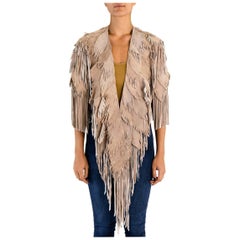 Morphew Collection Sand Piper Suede Fringe Feather Leather Long Cape