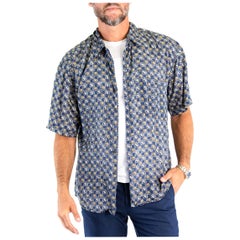 Chemise pour hommes style Sopranos 1990S en soie bleu marine