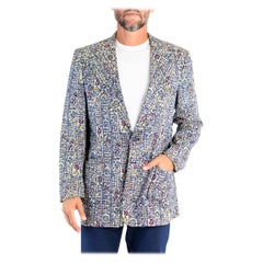 Veste de soirée hawaïenne en coton bleu marine pour hommes des années 1960