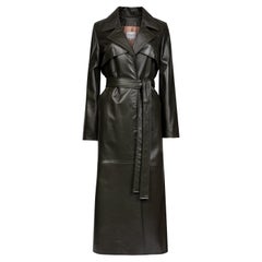 Verheyen London Leather Trench Coat in Dark Khaki Green - Size uk 14