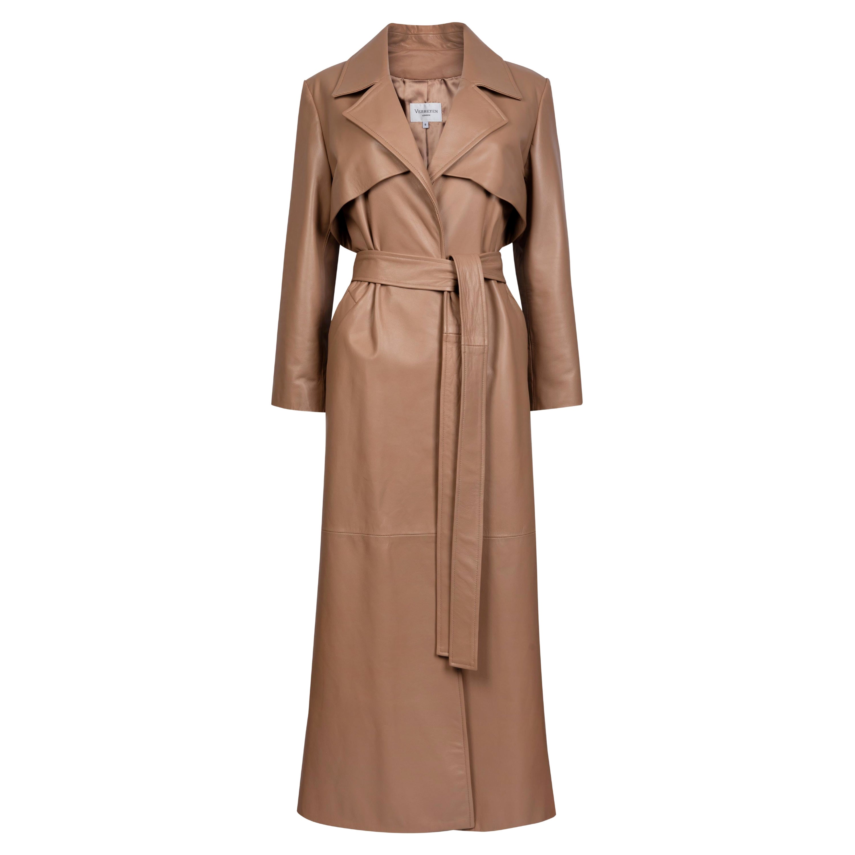 Verheyen London Leather Trench Coat in Taupe Brown - Size uk 8 For Sale
