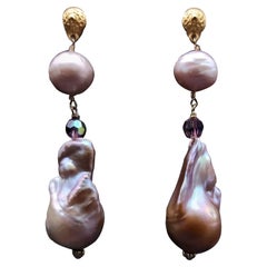 A.Jeschel Elegant Pink Baroque Pearl Earring.