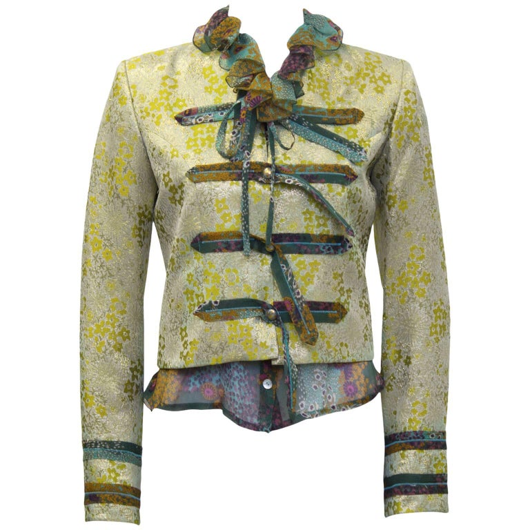 Early 2000's Loulou de la Falaise Brocade Jacket with Floral Blouse For Sale