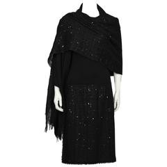 Fall 2004 Chanel Black Knit Sequin Dress with Matching Shawl