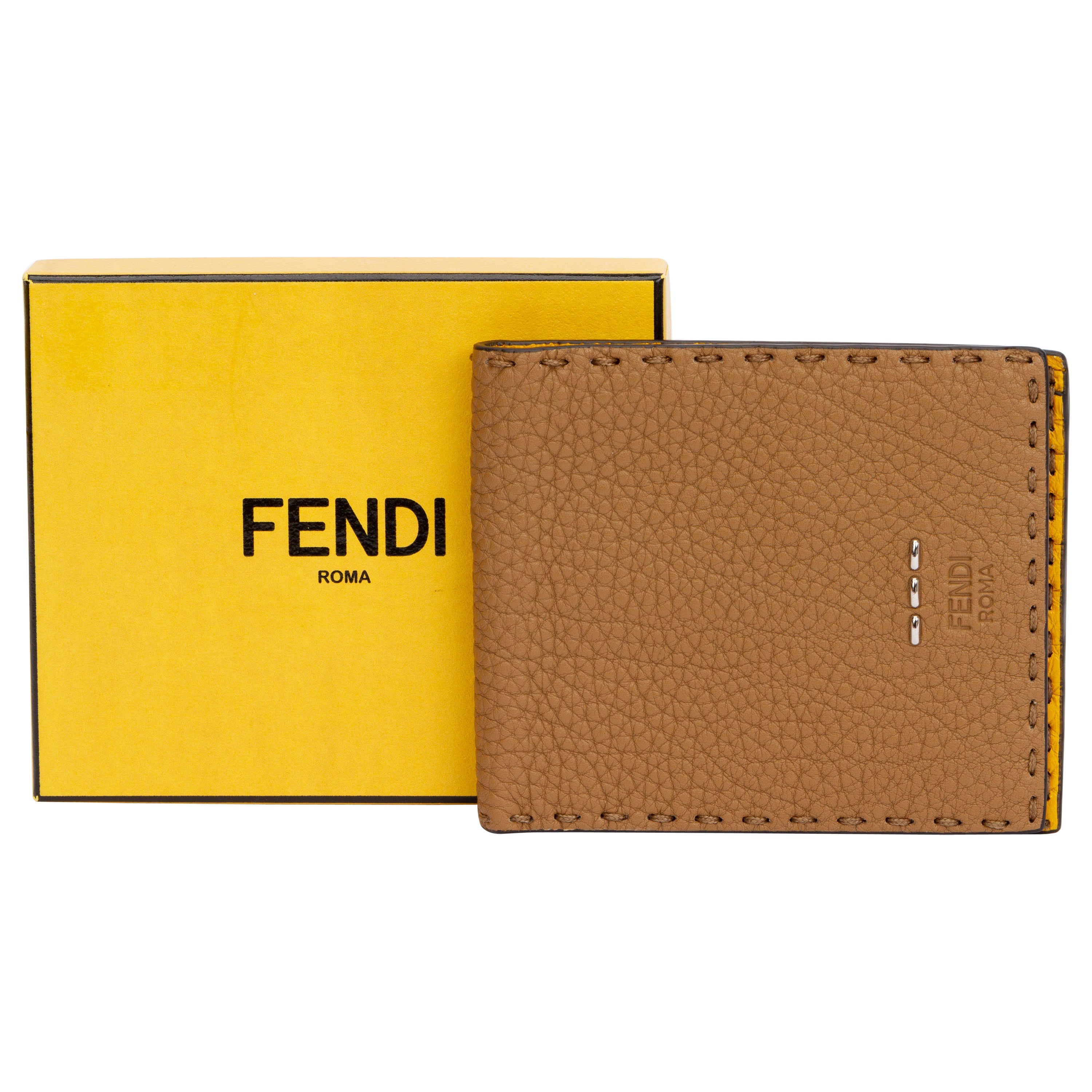 Fendi BNIB Bifold Wallet Brown/Yellow For Sale